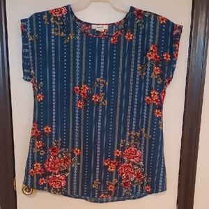 Marci Teal and Orange Cap Sleeve Boxy Blouse